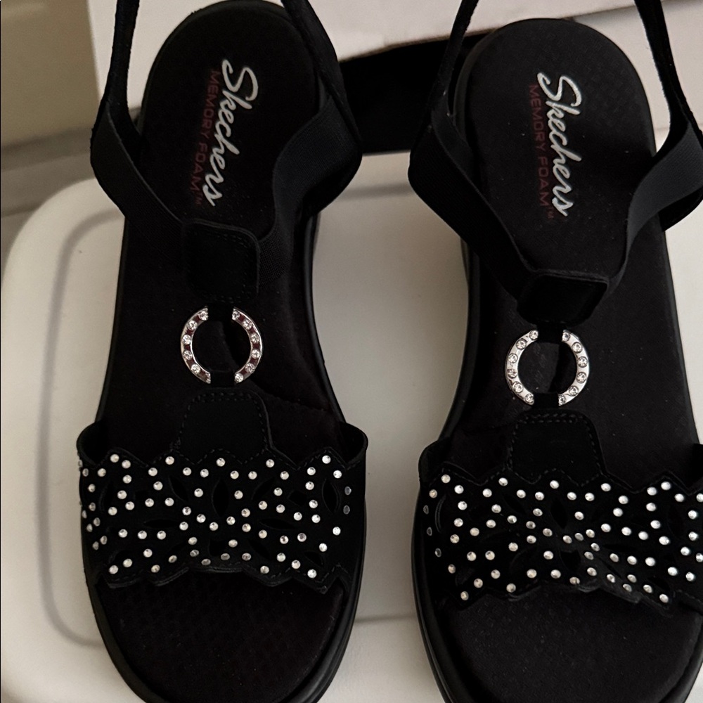 Skechers Black Sandals with Rhinestone Accents